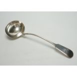 A William IV silver fiddle pattern soup ladle, W.B. , London, 1831, 32.8cm, 8oz.