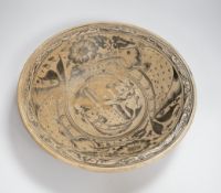 A Sukhothai underglaze blue ‘fish’ dish, 31cm