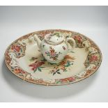A Worcester teapot, c.1770, two 18th century Chinese porcelain dishes, a cup and saucer, a Chinese