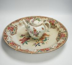 A Worcester teapot, c.1770, two 18th century Chinese porcelain dishes, a cup and saucer, a Chinese