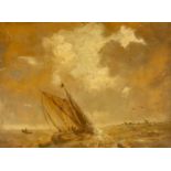 Victorian School, oil on wood panel, Boats at sea, 20.5cm x 18cm