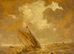 Victorian School, oil on wood panel, Boats at sea, 20.5cm x 18cm