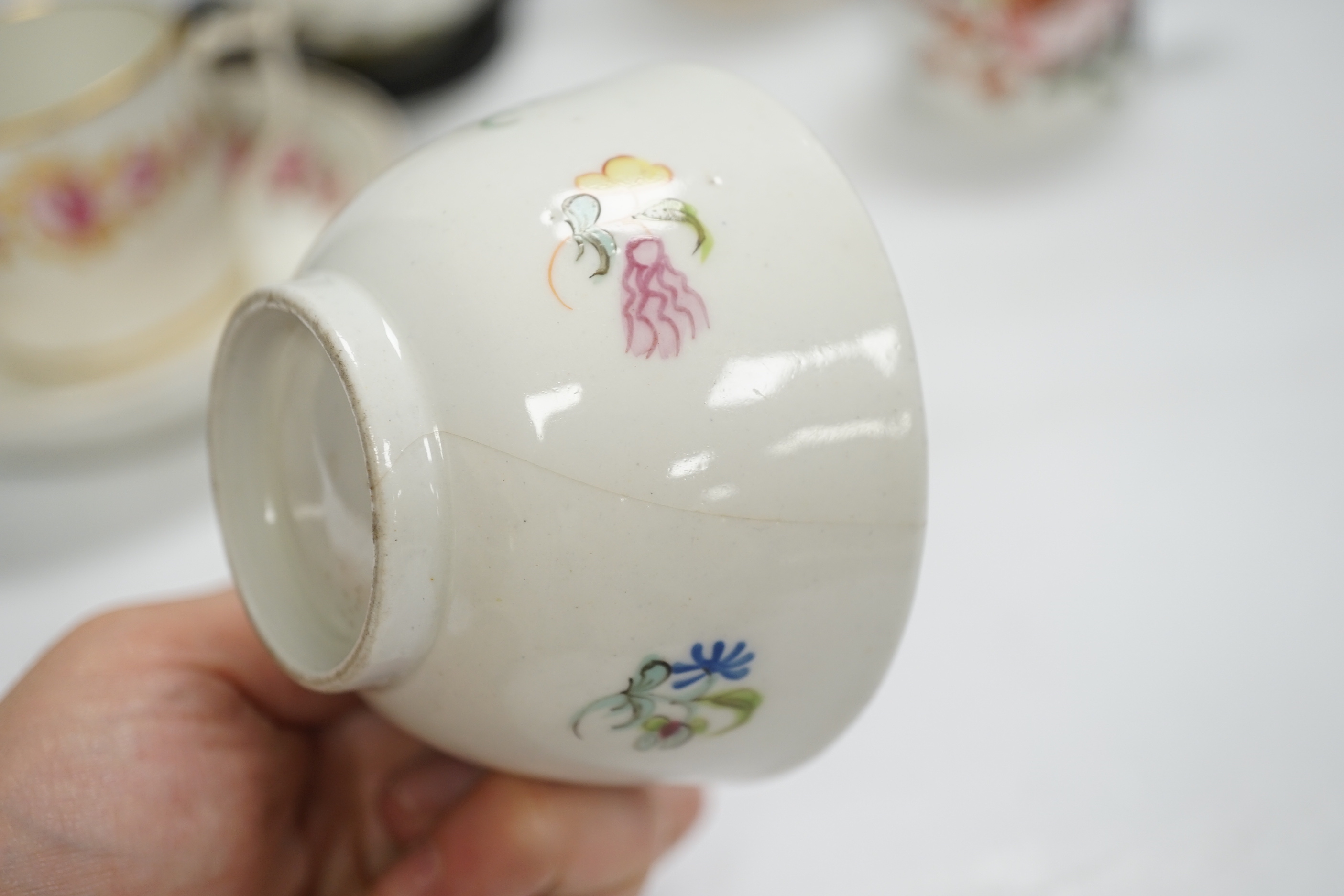 Two Derby porcelain coffee cans and one saucer, a tea bowl, a pearlware mug and a mid 18th century - Image 4 of 9