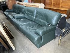 A pair of Army and Navy dark green leather upholstered settees, length 190cm, depth 80cm, height