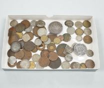 A collection of coins including an Elizabeth I shilling, a Baden zwei Gulden 1847, halfcrown 1816