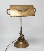 An early 20th century brass desk lamp, 45cm high