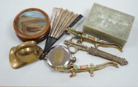 A collection of various collectables to include a George V silver mounted onyx cigarette box, a pair