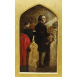 Follower of John Everett Millais (1829-1896) oil on canvas, Figures at church pews, 24 x 14cm,