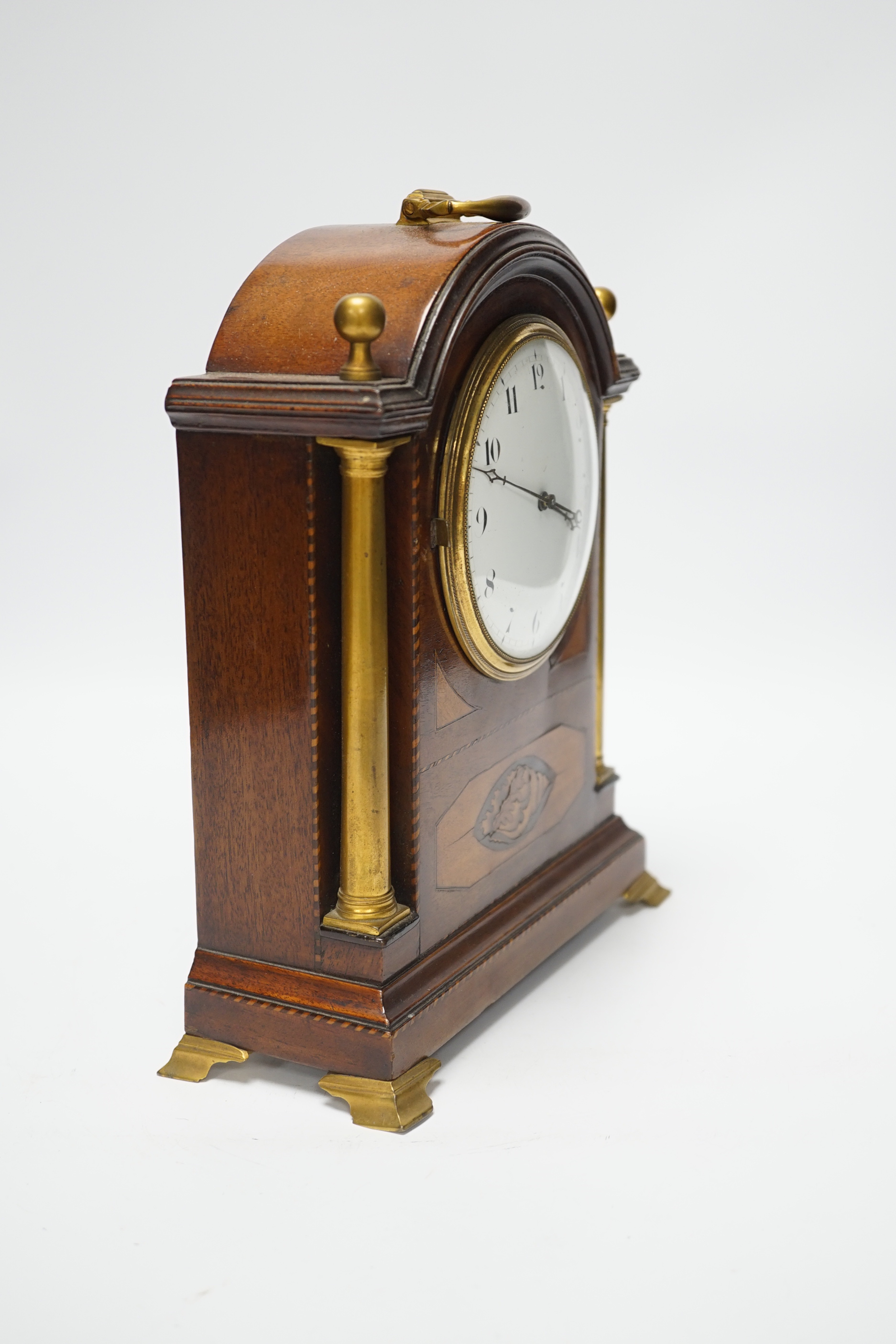 An Edwardian mahogany shell inlay mantel timepiece, 25cm - Image 3 of 7