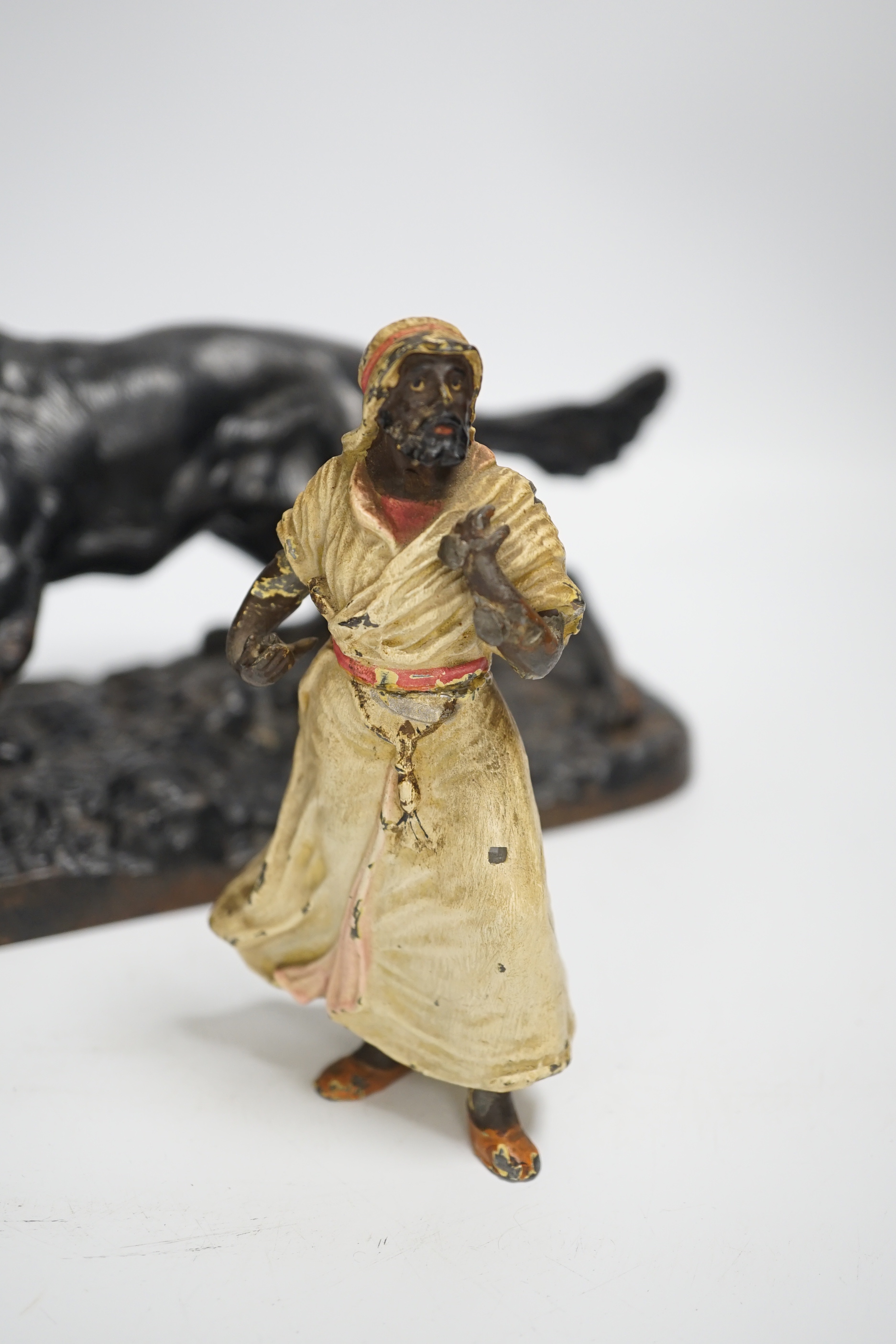 A cold-painted lead figure and a bronze animalier retriever dog, dog group 34cm long (2) - Image 2 of 7