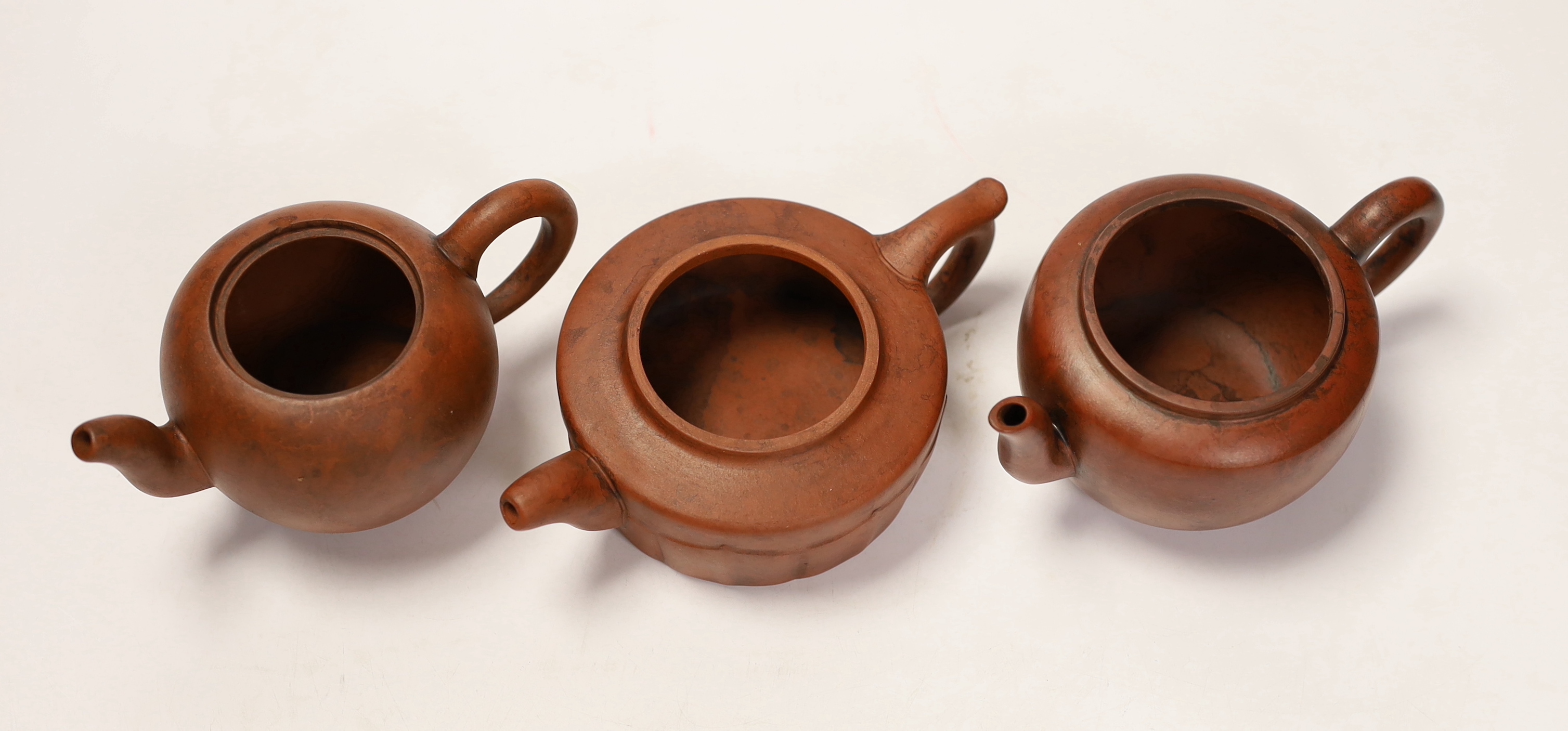 Three Chinese Yixing terracotta teapots, tallest 9cm - Image 4 of 5