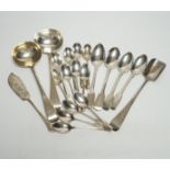 Assorted silver flatware, including teaspoons, various dates and makers, a pair of late Victorian