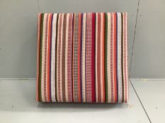 A large contemporary square footstool upholstered in Jane Churchill Cabrera Stripe, width 98cm,