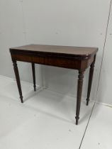 A George IV mahogany folding tea table, width 92cm, depth 46cm, height 76cm