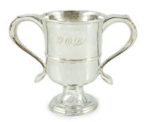 A George III provincial silver two handled pedestal cup, by Langlands & Robertson, with engraved
