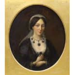 19th century oil on canvas, Portrait of a lady wearing a head-dress, Windsor & Newton, London