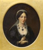 19th century oil on canvas, Portrait of a lady wearing a head-dress, Windsor & Newton, London