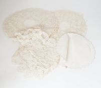 A small quantity of fillet lace edged mats and other small linen items