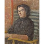 Hubert Wellington (1879-1967), oil on wooden panel, Portrait of a lady, possibly Margot Stueler,