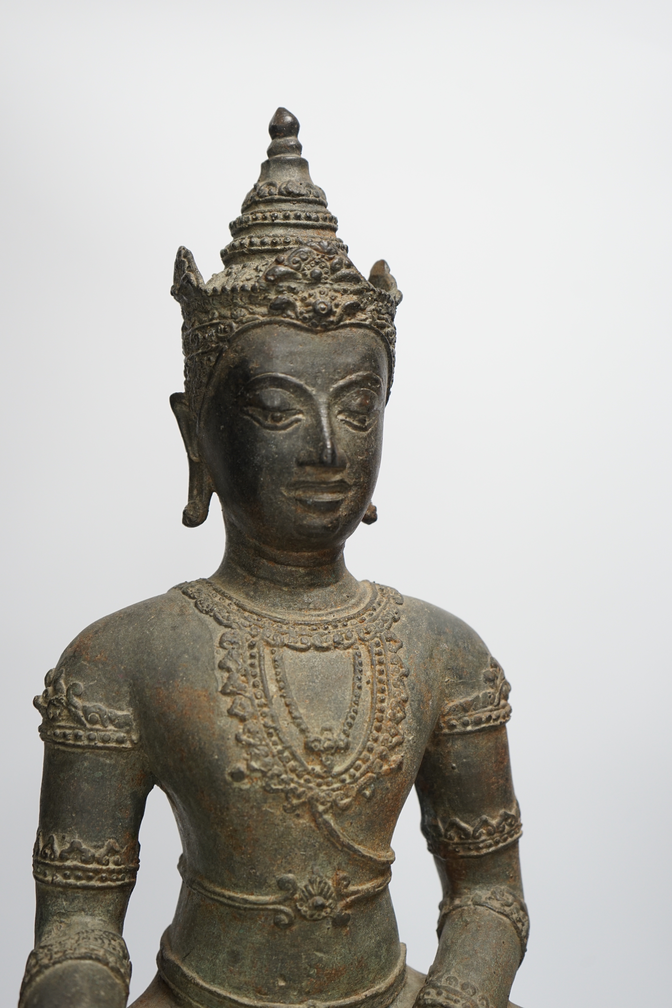 A late 19th/early 20th century Lanna style Thai bronze Buddha, 52cm - Image 2 of 4