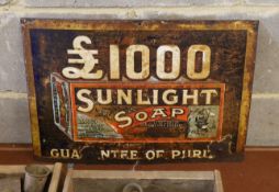 An original advertising sign 'Sunlight Soap, Guaranteed of Purity (a.f.), width 51cm, height 35cm