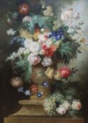 After the 17th century Dutch style, oil on canvas, Still life, vase of flowers and grapes in a