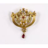 An early 20th century French two colour yellow metal (18ct poincon mark), rose cut diamond, ruby and