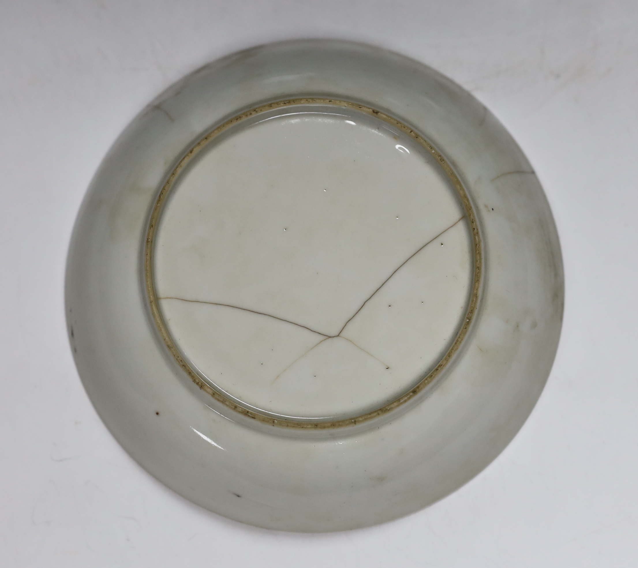 Two Chinese blue and white plates and a similar shallow bowl, largest 26cm high - Image 3 of 7