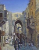 Paul H. Ellis (1882-1908), oil on canvas, Middle Eastern street scene with figures, signed, 24 x