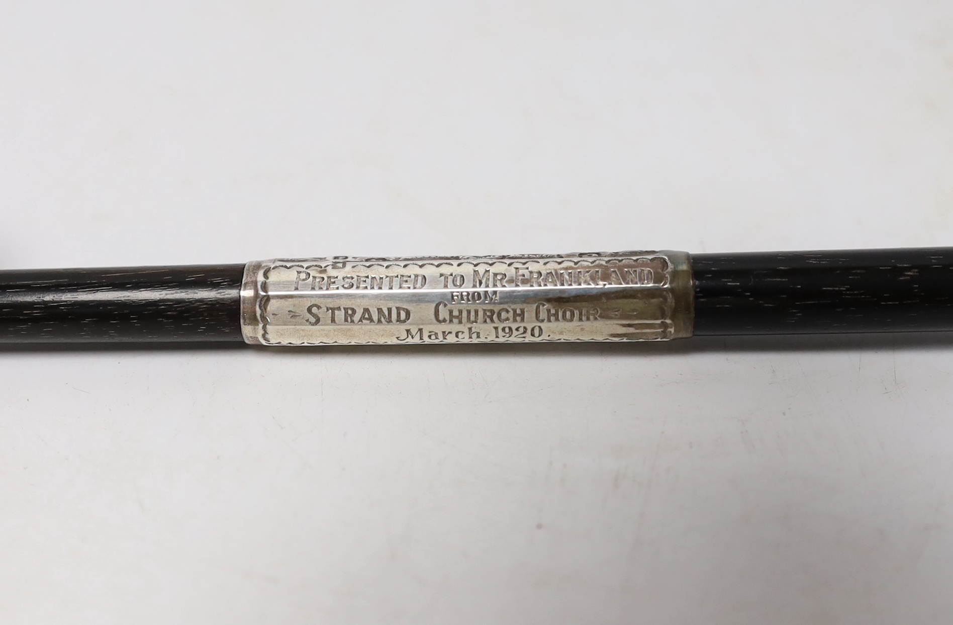 A cased George V silver mounted conductor's baton, two part baton with threaded joint, engraved - Image 3 of 5