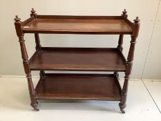 A Victorian mahogany three tier buffet, width 104cm, depth 46cm, height 106cm