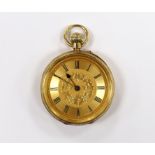 An Edwardian 18ct gold open faced keyless fob watch, by D. Evans of Aberystwyth, case diameter