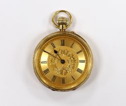An Edwardian 18ct gold open faced keyless fob watch, by D. Evans of Aberystwyth, case diameter