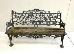A Victorian possibly Coalbrookdale cast iron ivy pattern garden bench, length 147cm, depth 52cm,