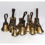 A set of thirty two musical handbells, full chromatic scale, circa 1900, largest 23cm, including