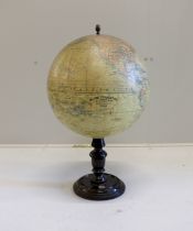 A 19th century 12 inch French globe, ‘Globe Terrestre’ published by J. Lebegue & Cie., Paris, on