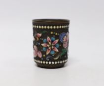 A late 19th/early 20th century Russian 84 zolotnik and polychrome cloisonné enamel tot, 46mm.
