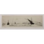 William Lionel Wyllie (1851-1931), drypoint etching, 'Hunting the U-boat', signed in pencil, 8.5 x