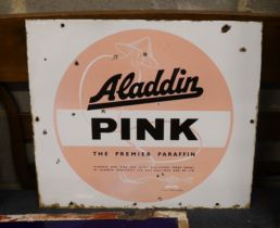 An original enamel advertising sign 'Aladdin Pink, The Premier Paraffin', width 48cm, height 42cm