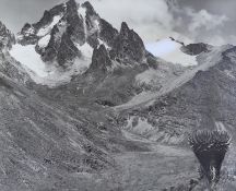 Arthur Firmin (1912-1955) vintage black and white photograph of Mount Kenya, details verso, 50 x