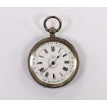 A lady's late Victorian silver open face key wind fob watch, with Roman dial.