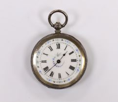 A lady's late Victorian silver open face key wind fob watch, with Roman dial.