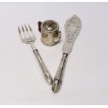 A pair of Victorian silver fish servers, Martin, Hall & Co, Sheffield, 1850, knife 33.1cm,