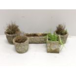 Five reconstituted stone garden planters