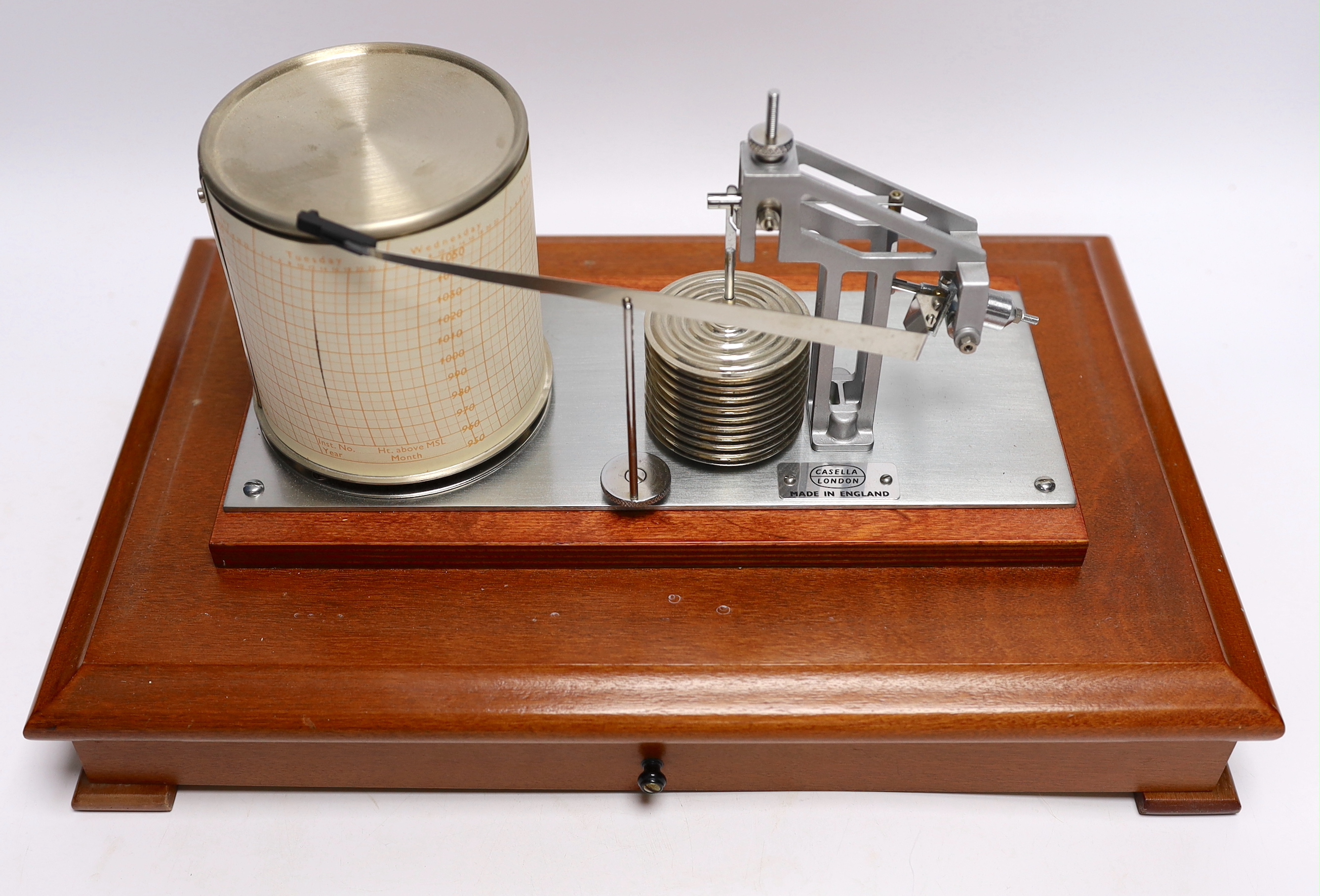 A modern 1980s barograph by Casella in a teak case with bevelled glass panels and incorporating a - Image 2 of 3