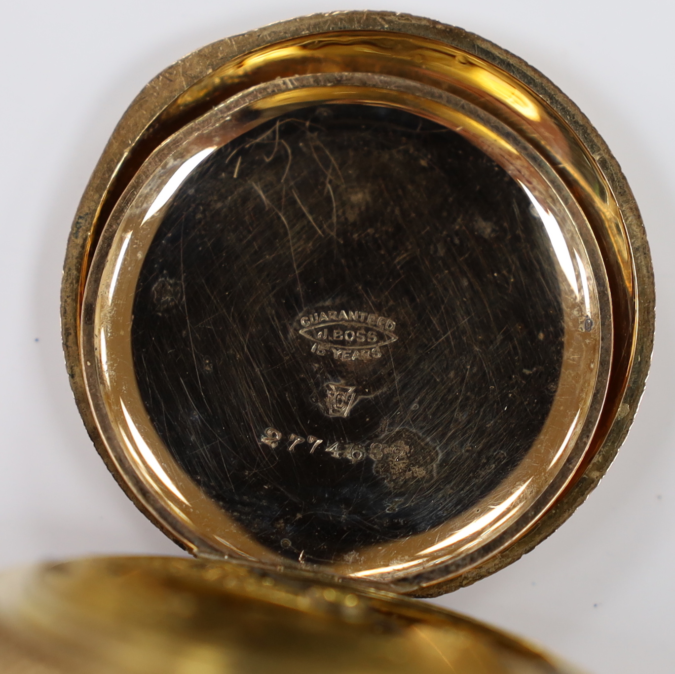 An American Waltham engraved gold plated hunter pocket watch, case diameter 42mm, together with a - Image 4 of 4