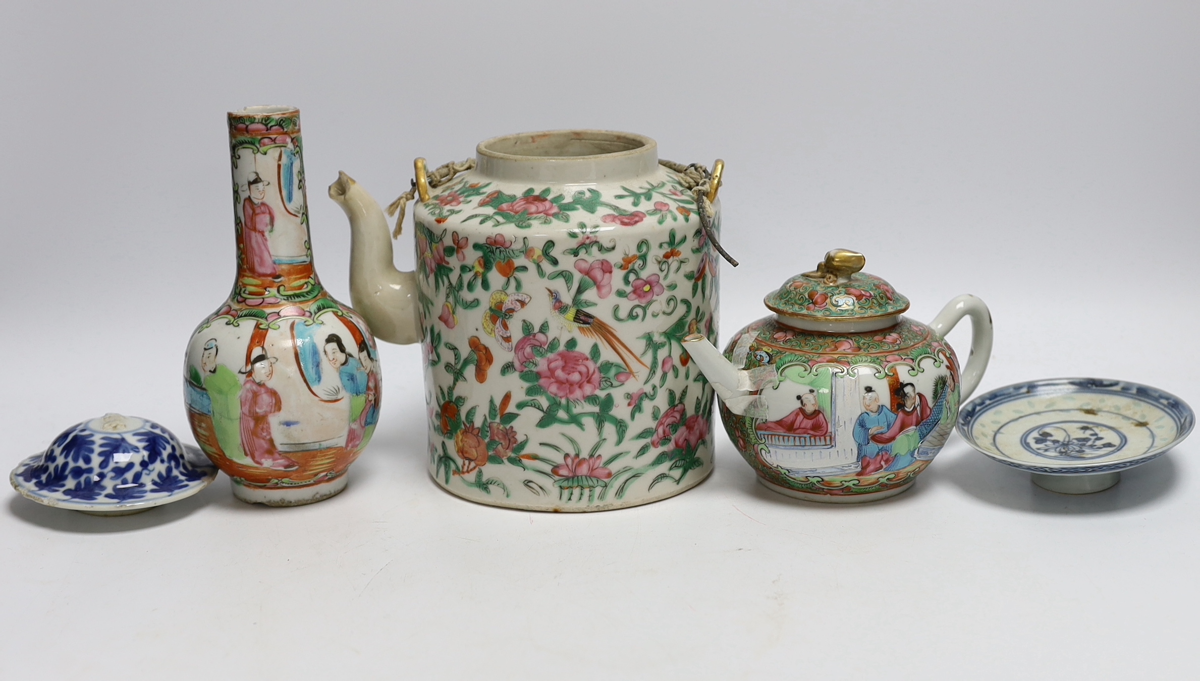 A collection of Chinese and Japanese ceramics including two famille rose teapots, a vase, four - Image 5 of 8