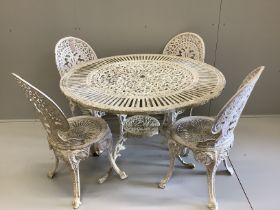 A Victorian style painted cast aluminium circular garden table, diameter 106cm, height 70cm,