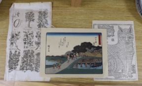After Utagawa Hiroshige (Japanese, 1797-1858), woodblock print, Yokkaichi, with an antique botanical