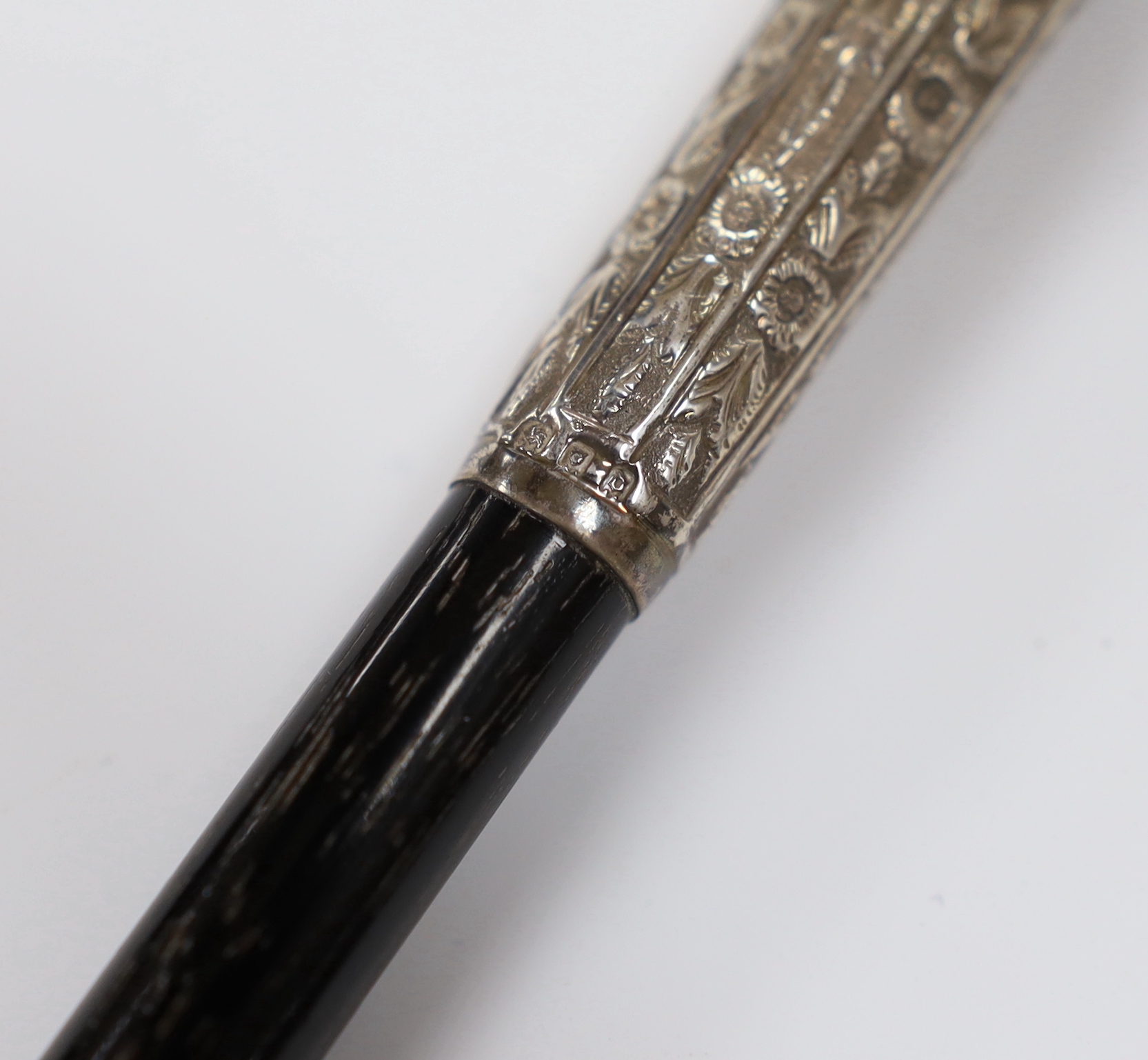 A cased George V silver mounted conductor's baton, two part baton with threaded joint, engraved - Image 5 of 5